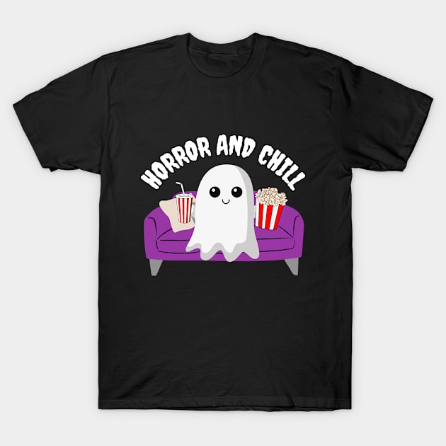 Funny Ghost Horror and Chill Eating and Watching TV T-Shirt by ProLakeDesigns